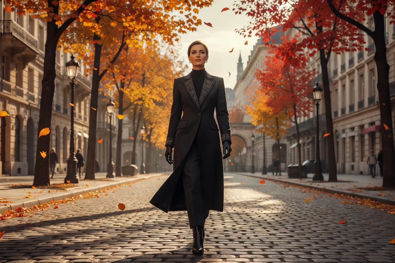 Femme russe élégante dans une tenue soignée, style slave contemporain 2026